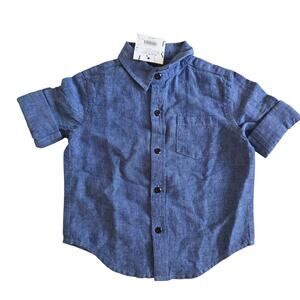 Janie And Jack Chambray Linen Button-Up Shirt